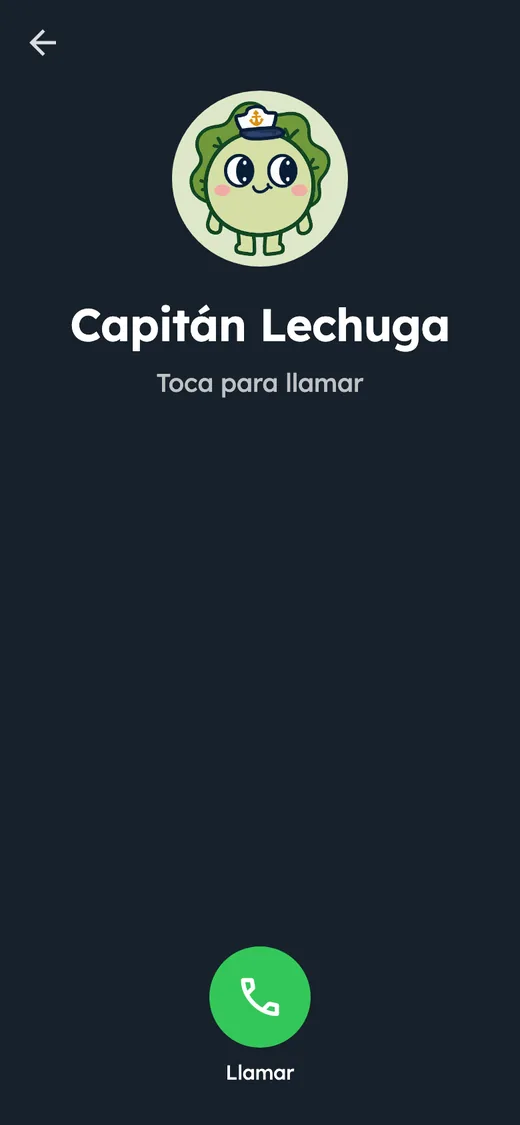 Pantalla de llamada con el Capitán Lechuga
